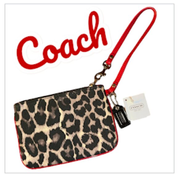 NWT~ Coach Leopard Print Wristlet~ Red Trim~ Coach Tag~ So cute!~ Must Have(D17) - Picture 2 of 6